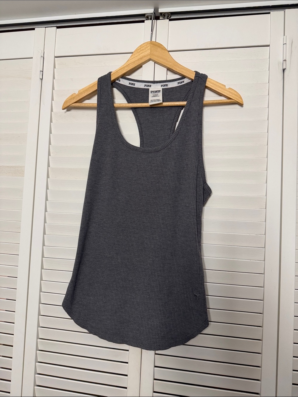PINK Victoria's Secret Dark Gray Ribbed Racerback Tank